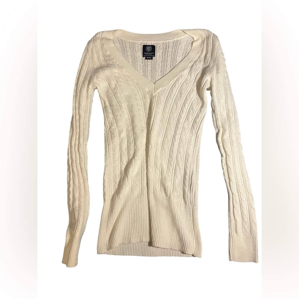 American Eagle Outfitters Women's Ivory V-Neck Sweater